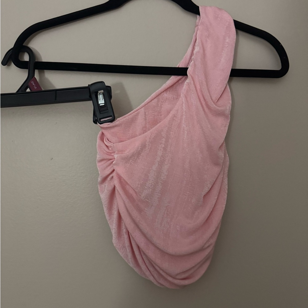 Light Pink Ruched One Shoulder Going Out Top - Picture 6 of 7